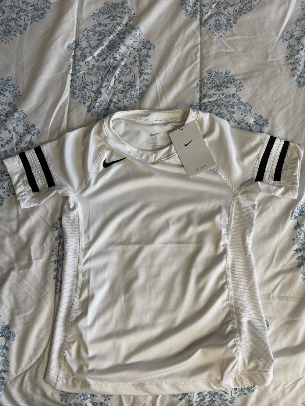 Nike Little Girls White Short-Sleeve Dri-FIT Shirt with Black Stripe Accents